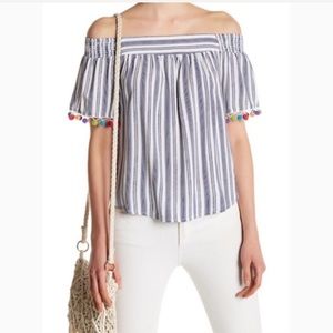 Lily white - off the shoulder pom pom top